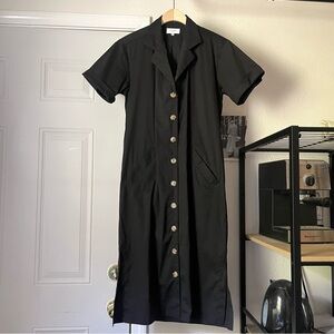 Black Button-Front Midi Dress